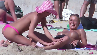 Real-Life Lesbian Teens Get Caught And Spied On At The Beach In Ballsman Video