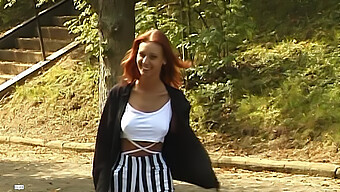 A German Redhead Teen Flaunts Her New Lingerie In The Great Outdoors Before Reaching Climax