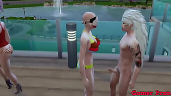 Hinata Und Ihre Latina-Freundin Schließen Sich Videl Für Einen Wilden Dreier Am Pool An