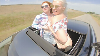 Two Stunning Redheads Enjoy A Wild Ride In A Car With A Horny Foursome