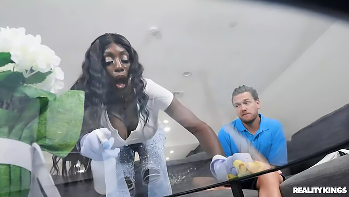 Ebony Mystique'S Biggest Natural Tits Get Covered In Cum