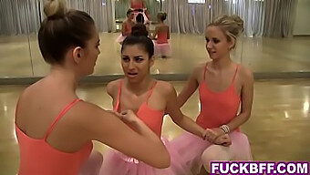 Young Ballerinas Enjoy A Lesbian Encounter While One Watches