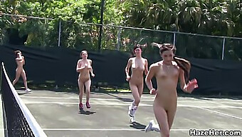 Lesbian Pledges Humiliated On Tennis Court