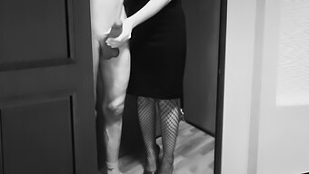 Russian Aunty In Stockings Gives A Handjob To A Young Man