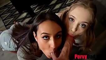 Two Stunning Beauties Indulge In A Lustful Encounter With A Pervy Daddy In A Mind-Blowing 3some